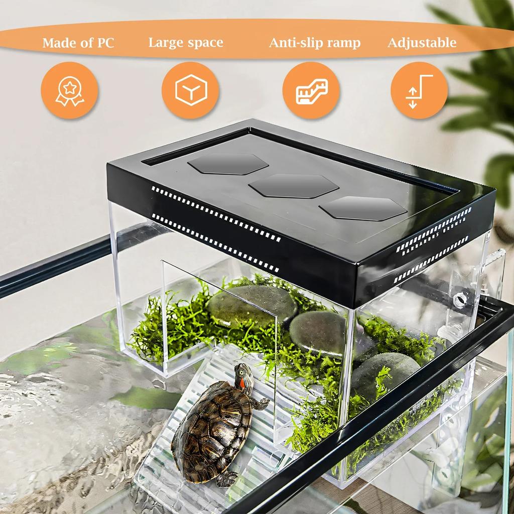 Topper Platform Adjustable Height Hanging Turtle Basking Land with Ramp Transparent Aquarium turtle Resting Tank