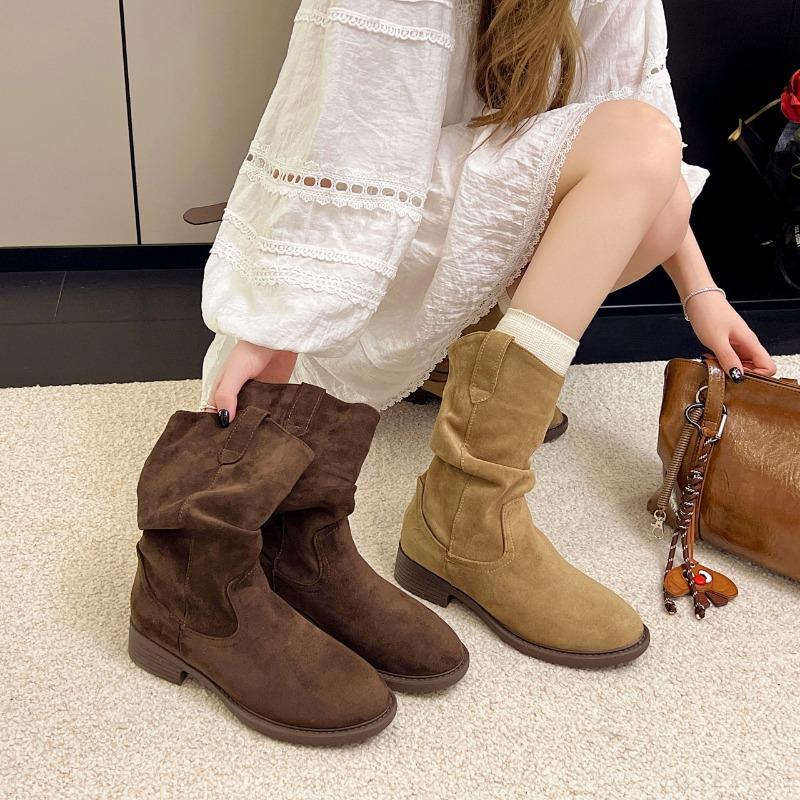 Pointed retro short boots women's summer new brown Maillard boots wasteland suede sleeve western boots