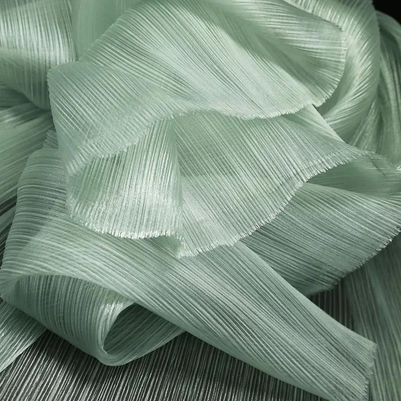100x145cm Jasná Plisovaná Organza Látka Šít Svatební Šaty A Módní Plisované Síťoviny, DIY Tvar Pevné Designové Látky