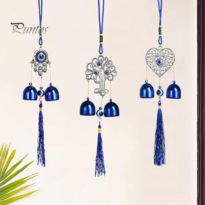 Blue Evil Eyes Wind Chime with 2 Bells Indoor Outdoor Garden Patio Outdoor Hanging Elephant Heart Butterfly Tree Metal Wind Bell Decoration