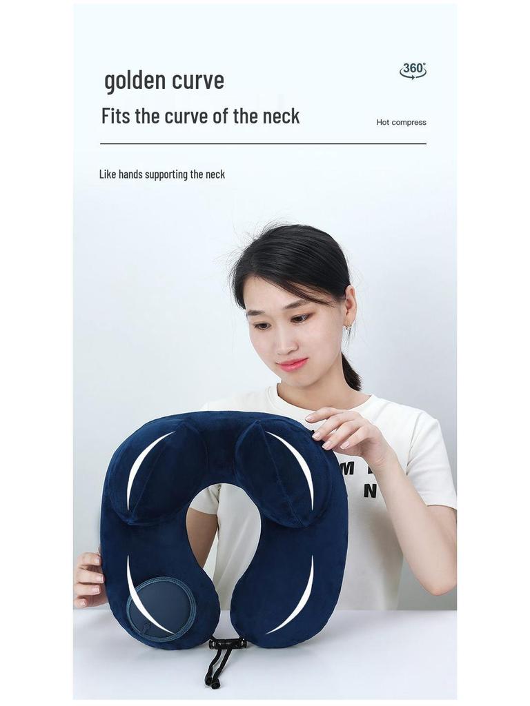 U-förmiges Reise-Nackenkissen - Zum Aufblasen drücken, Tragbare Stütze für Flüge und Geschäftsreisen