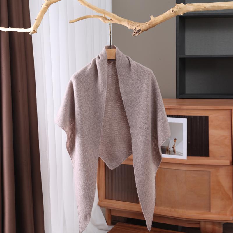 Women's 100% Cashmere Triangle Scarf Shawl Warm Soft Knitted Solid Hollow out Winter Accessory for Wearing with Shirt