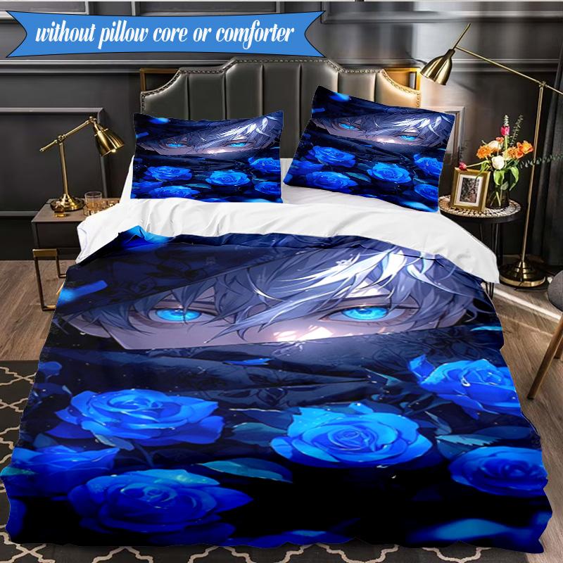 Jujutsu Curse Battle 3pcs K-pop Music Group Bedding set,Ideal for Bedroom, Dormitory,Including Duvet Cover And 2pcs Pillowcases,Fan Gifts