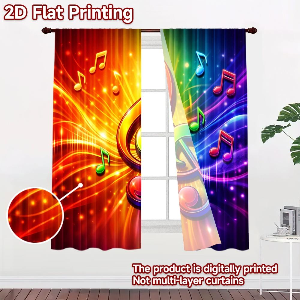 2D flat printing 2pcs Curtain Drapes Music Celebration Colors Digital Printed Polyester Drapes Seasonal Party & Holiday Decor