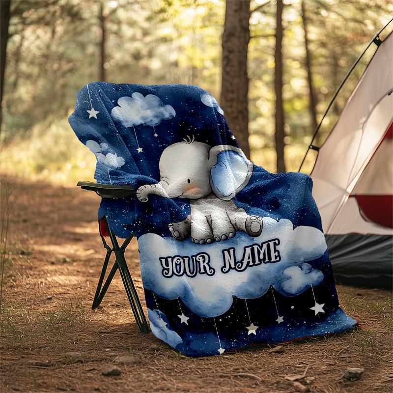 1PC Custom Name Elephant Dreams Sky outdooor Flannel blankets Throw Blanket All-Season Throw Gift Bedspread for Couch, Bed, Camping Holiday Birthda
