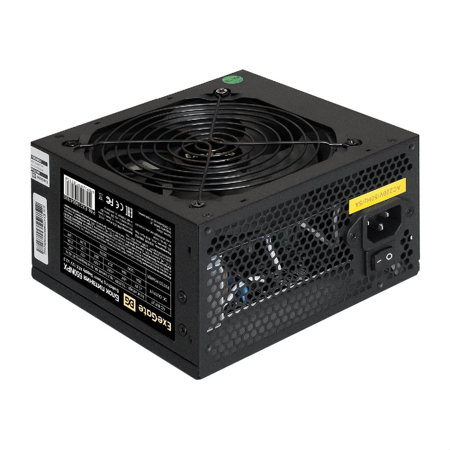 

Power Supply Exegate 650npx atx 12cm Fan 24pin 4pin Pcie 3xsata 2xide Fdd Black