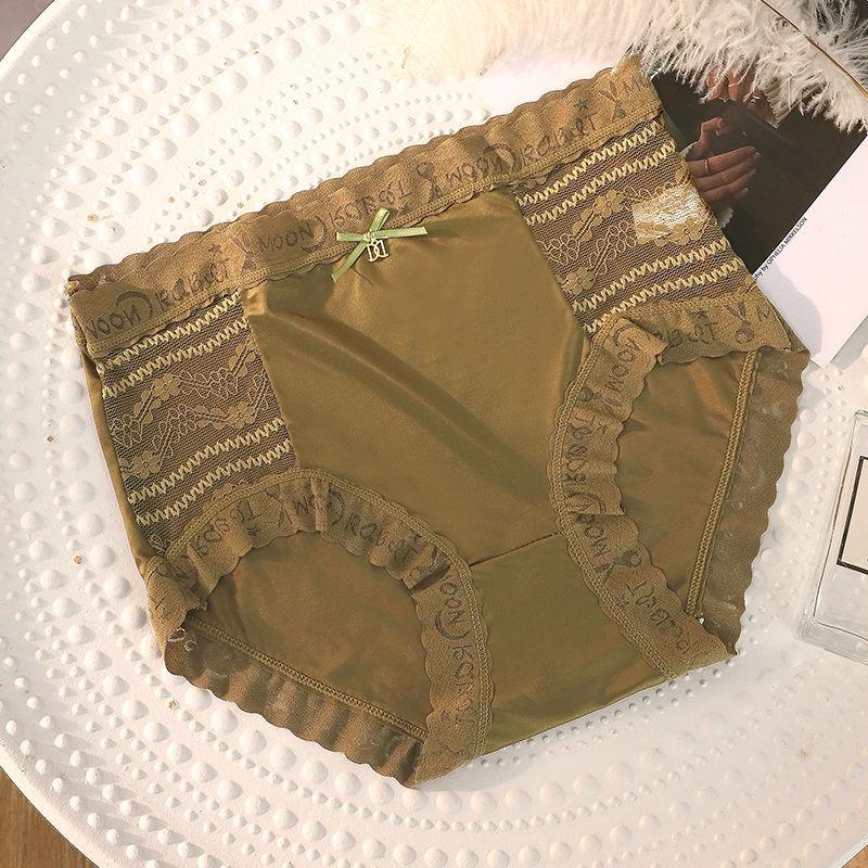 Women's Summer Sexy Lace Ice Silk Satin Tummy Lift Traceless Mid Waist Panties