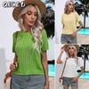 Women's Fashion Casual Solid Color Print Short Sleeve O-Neck Blouses & Shirts