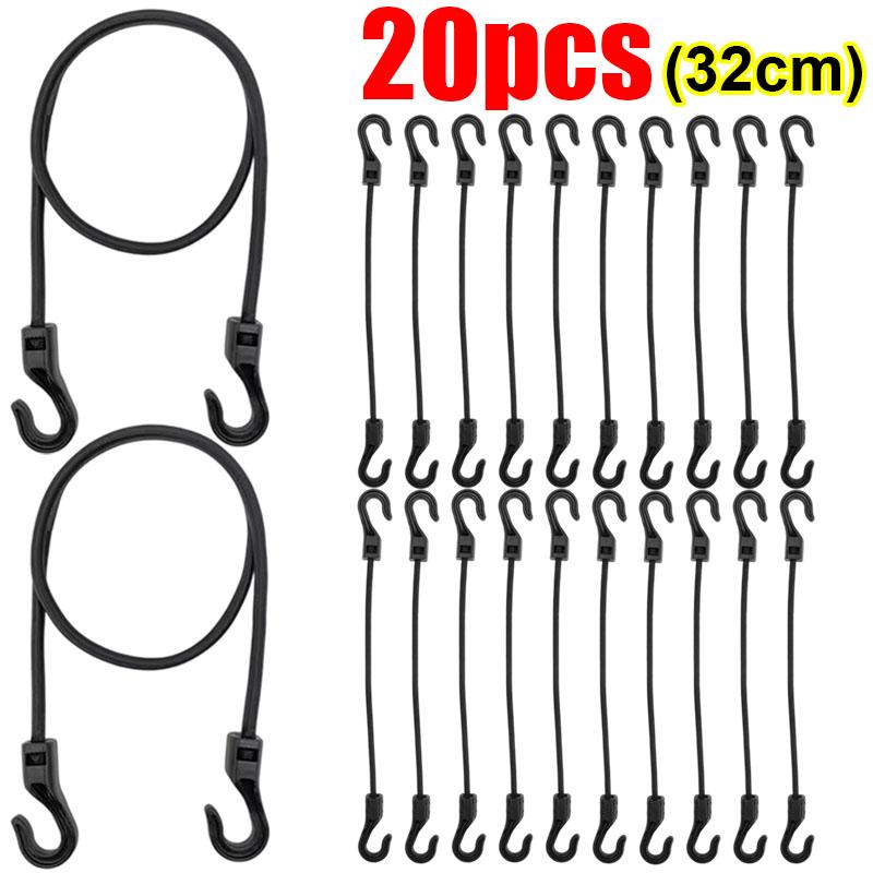 32cm Cycling Luggage Binding Ropes Camping Accessories Strechable Bungee Cord Elastic Rubber Rope 20-1pcs with Hook Versatile
