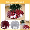 Luxurious Red And Gray Christmas Tree Skirt Adorned With Elegant Reindeer Motif
