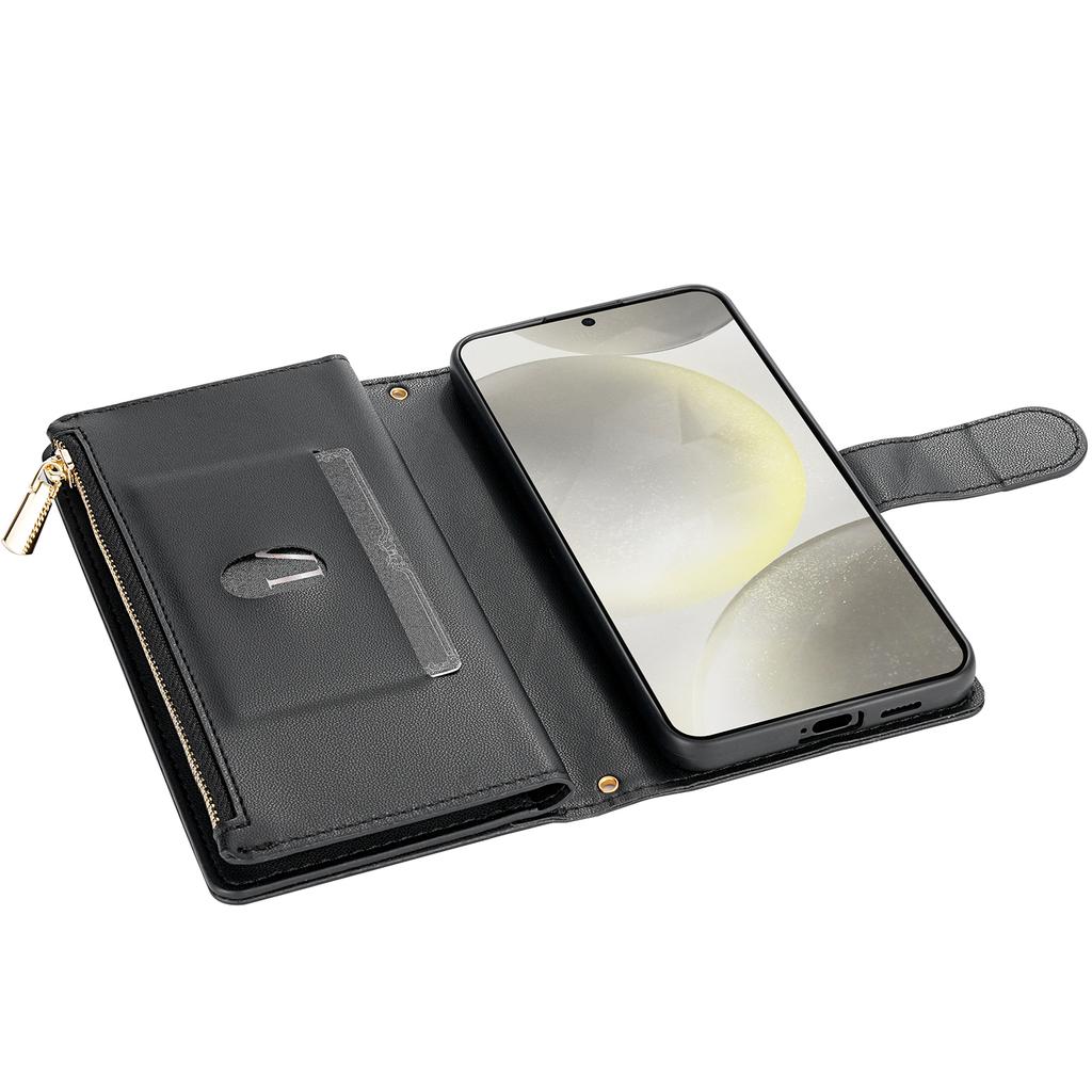 For Samsung Galaxy S26+ Case Rhombus Stitching Leather Wallet Phone Cover with Long / Short Strap