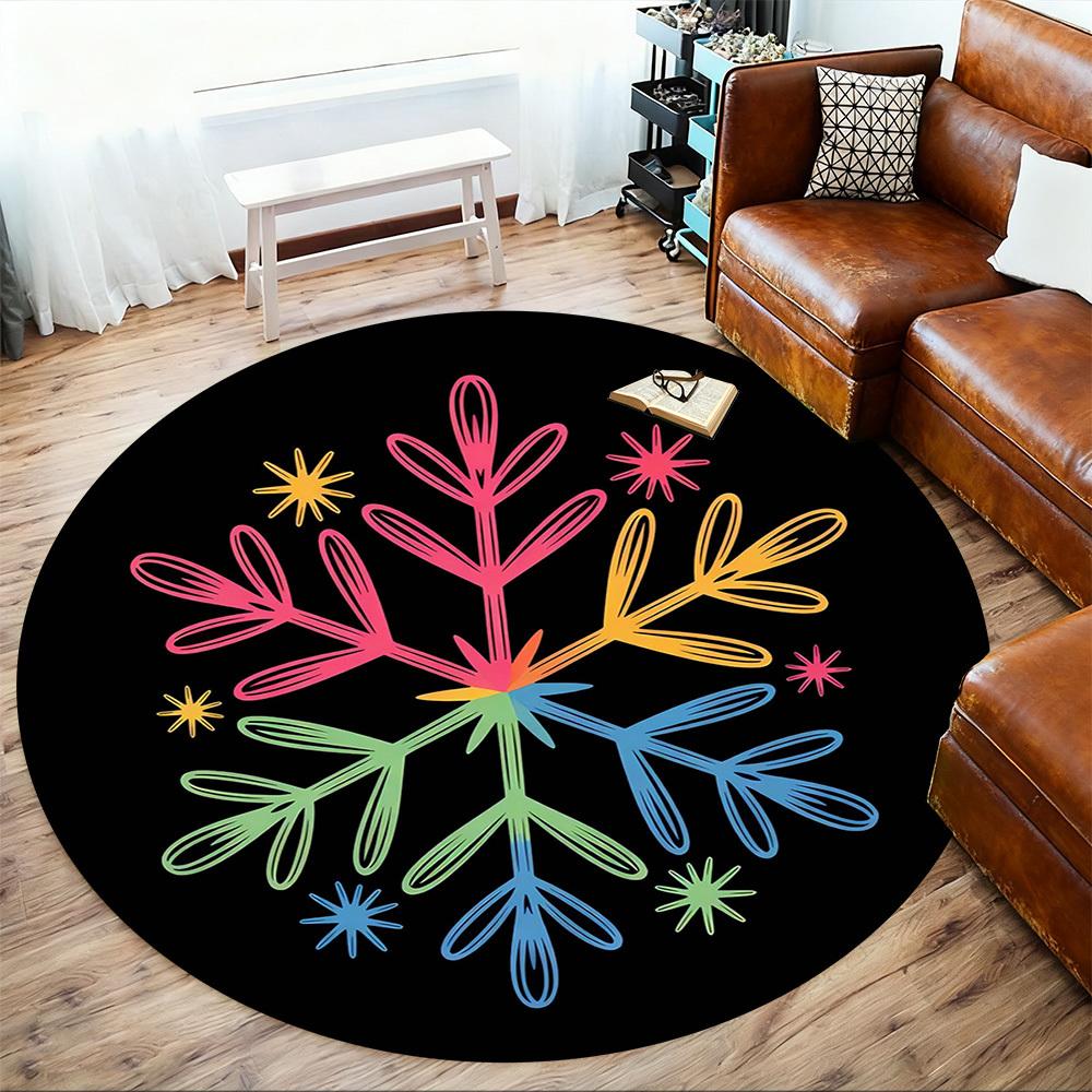 1pc snowflake colorful Round Chair mat Area Rug - Non-Slip, Floor Mat for Office, Bedroom, and Indoor Decor -1002144