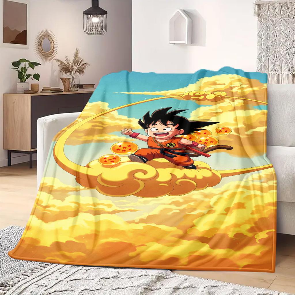 Cute Cartoon Son Goku Print Blanket Warm Comfortable Flannel Blanket Suitable for Bedrooms,Sofas, Beds,Chairs,Travel -QIAO8