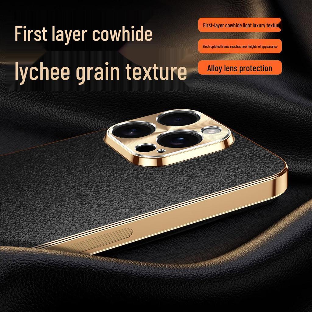 Electroplated Lychee Pattern Case for iPhone 14, 15, 16 Pro, and 17 - Precision Fit, Stylish Design