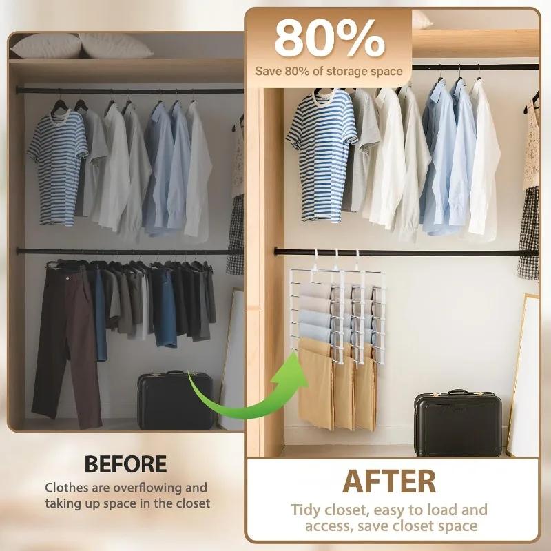 1/2PC Multi-Layer Pants Hanger Foldable Trousers Clothes Rack Space Saving Closet Organizer Non Slip Clips Tie Scarf Hang Holder