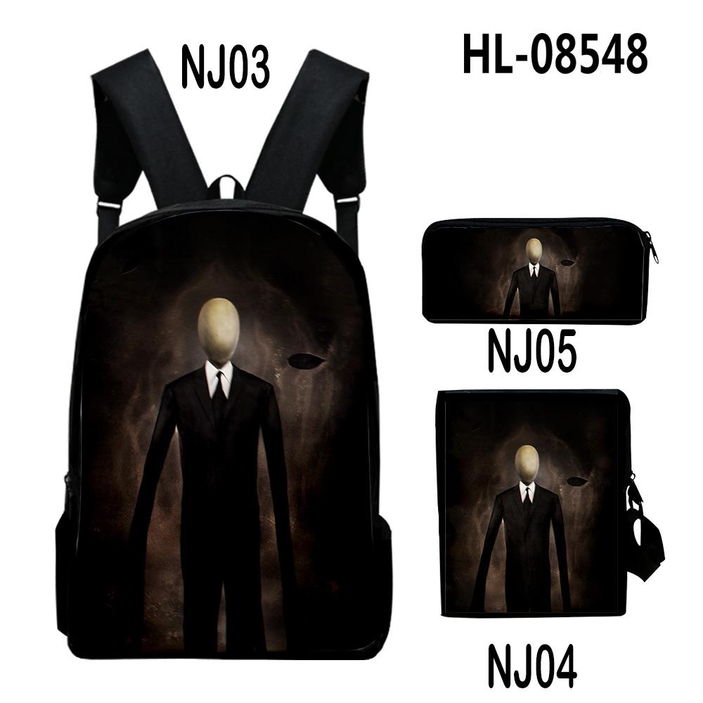 Klassiek Bijzonder Creepypasta 3D Print 3 stuks/Set leerling Schooltassen Laptop Dagrugzak Rugzak Schuin schoudertas Etui
