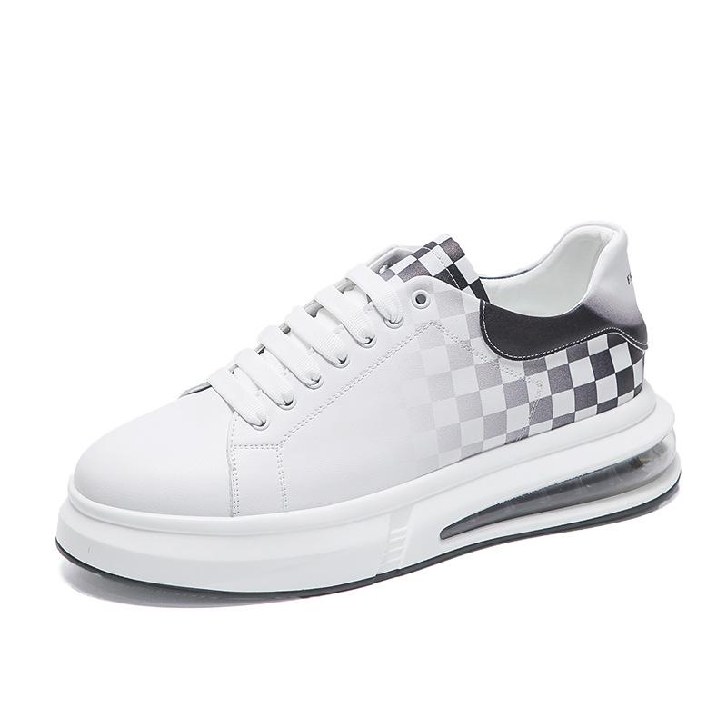 New low-top boys board shoes 3D printing plaid men's shoes black and white air cushion shoes trendy sports and leisure shoes spot