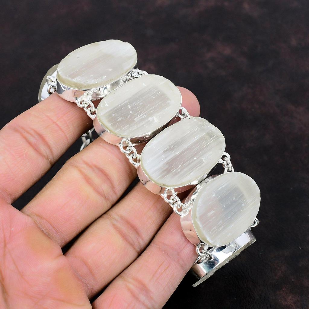 Selenit Druzy Armband 925 Sterling Silber Armband Edelstein Schmuck handgefertigt verstellbare Kette Armband Geschenk für Mädchen Heilstein Schmuck