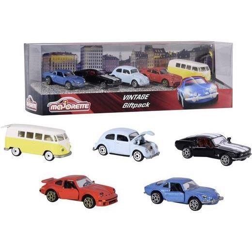 Coffret Cadeau Vintage 5 Véhicules - MAJORETTE - Modeles rétro a roues libres - Métal - Échelle 1/64 - Des 3 ans
