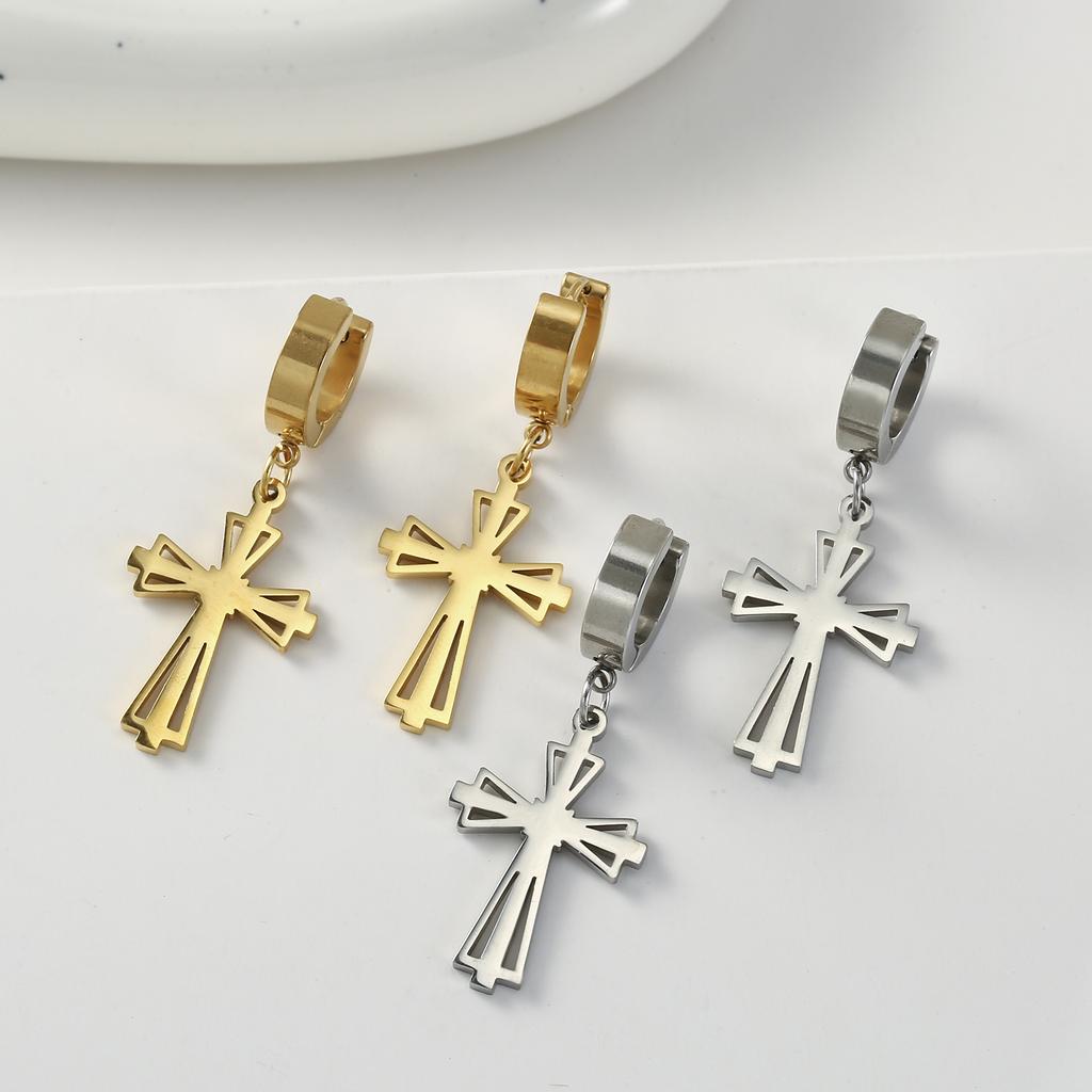 Gothic Cross Earrings for Women Men Stainless Steel Hoop Earrings Christian Religious Jewelry Amulet Gifts Daily Accessories
