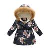 Autumn and Winter Children's Cotton Jacket Boys and Girls Fashion Printing Cartoon Big Boy Long Section Hair Collar Hooded Cotton Coat Jacket