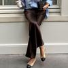 Linad Elegante Braune Satin Weite Hosen Damen Mode Beige Hohe Taille Hosen Street Chic Seide Lange Hosen Damen