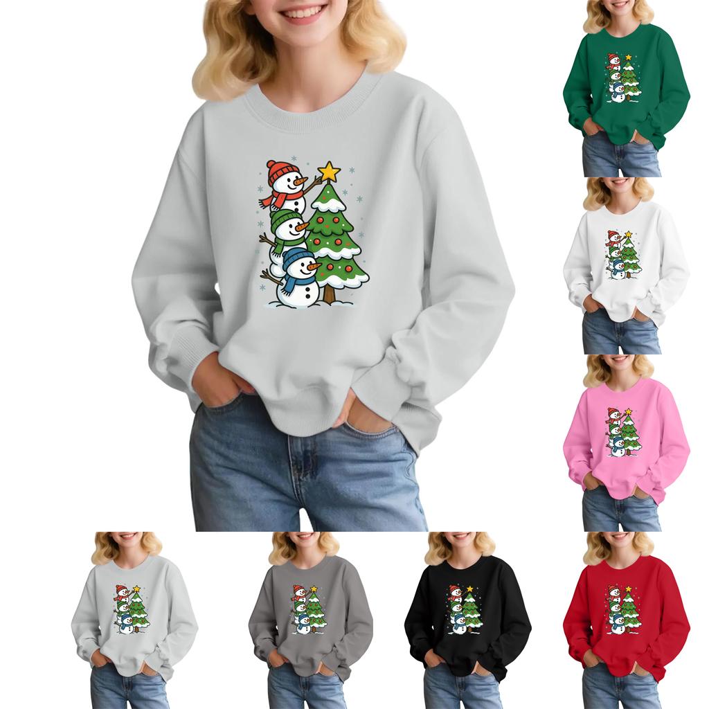 Kids' Fashion Loose-Fit Casual Long-Sleeve Christmas Print Oversized Crewneck Sweatshirt