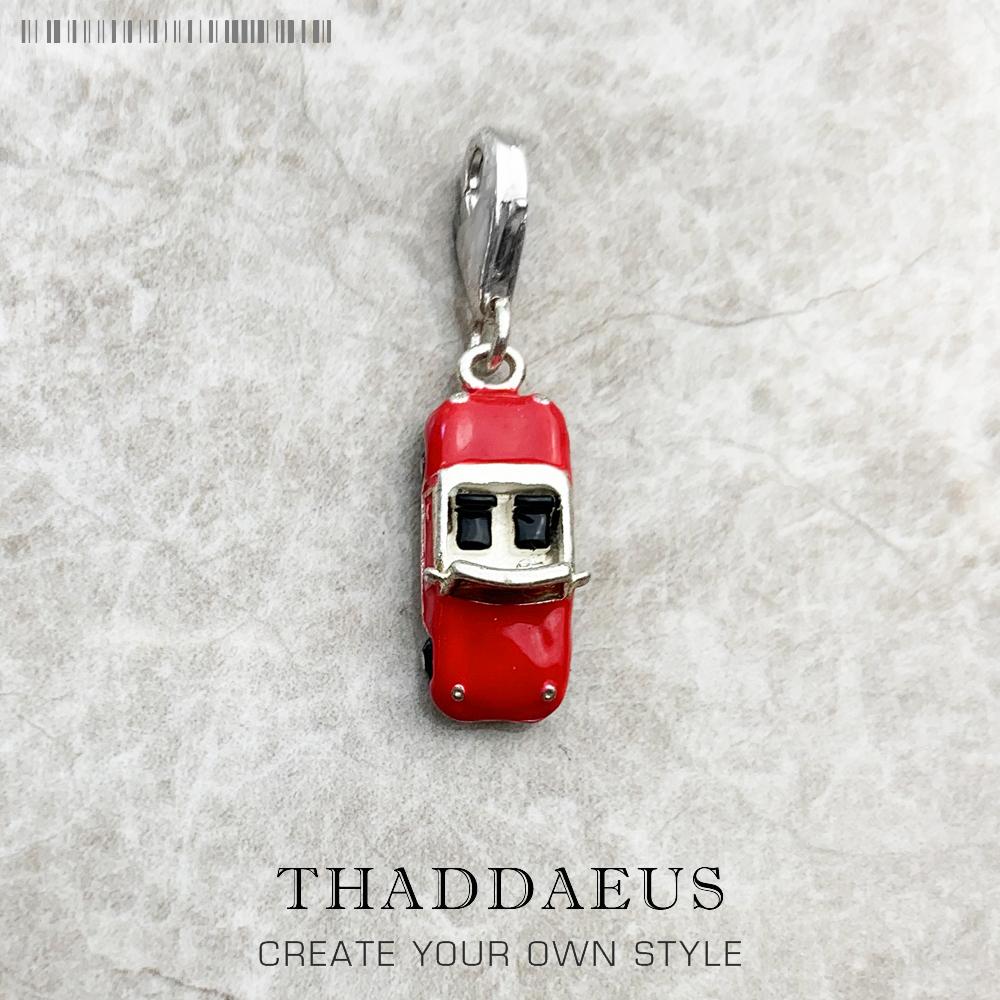 

Red Enamel Sports Car Dangle Charm Pendant Autumn New Silver 925 Trendy Gift