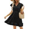 Summer  High Waist White Dress Sweet V-Neck Ruffle Short Sleeve Dot Dress Casual Cotton Linen Beach Mini Dress Vestidos 25628