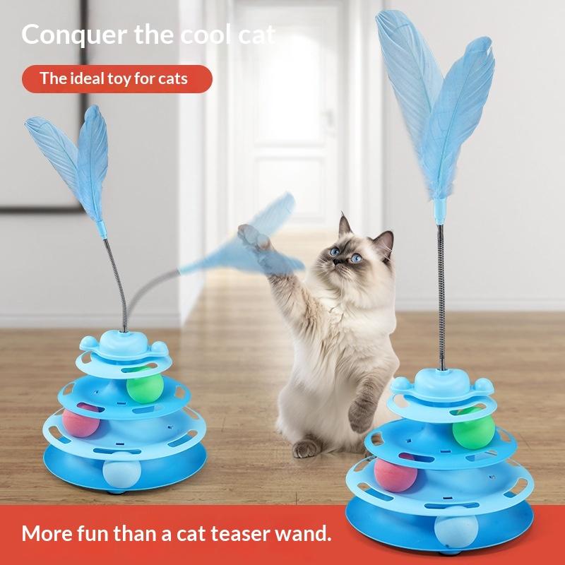 3 Levels Cat  Tower Turntable Roller Balls S Interactive Intelligence Training Track Puzzle Funny Games Accessories