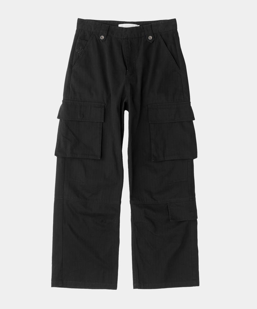 SLOWACID Washed Herringbone Cargo Pants [Black]
