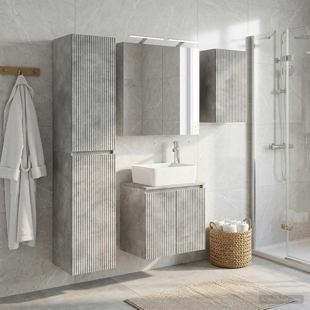 Bathroom Cabinet Set 5 Pcs Concrete Grey 50 X 14.5 X 70 Cm