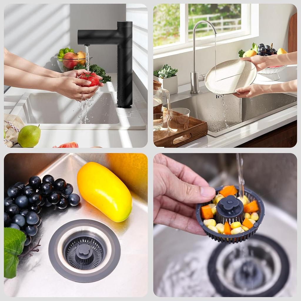 2 Pack - 3 in 1 Kitchen Sink Drain Strainer, 304 Stainless Steel Bounce Core Sink Stopper with Basket Filter Pop-up Sink Plug for Standard 3-1/2 Inch