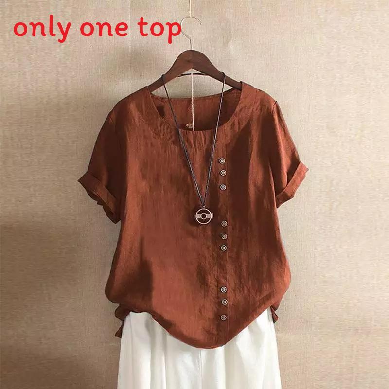 T-shirt in Cotone e Lino da Donna con Vestibilità Larga e Maniche Corte per Uso Casual