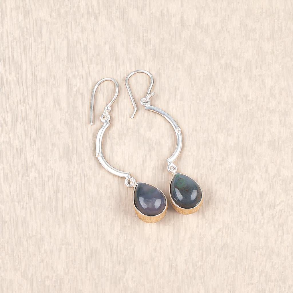 Natural Moss Agate Gemstone 925 Sterling Silver Jewelry Handmade Earrings 2.60" EE-43-28