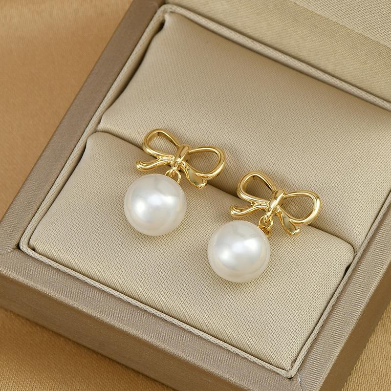 

Элегантные летние серьги-бантики с жемчугом для женщин с серебряной иглой S925