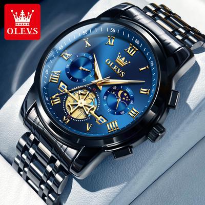 Top Original Quartz Men's Watches Classic Roman Scale Dial Moon Phase Waterproof Luminous Luxury Wrist Watch for Male