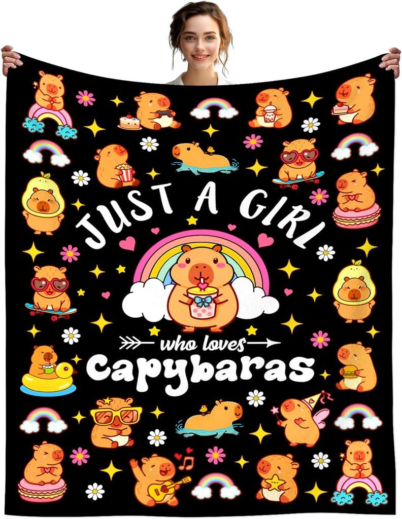 Capybara Lover Just A Girl Throw Blanket Cute Animal Design for Bedroom Decor Gift for Her KawaiiStyle100x150