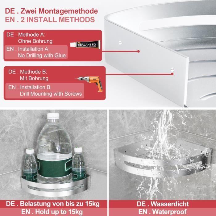 Yorbay Lot de 3 étagères de douche en aluminium, installation sans Perçage étagère d’angle de douche