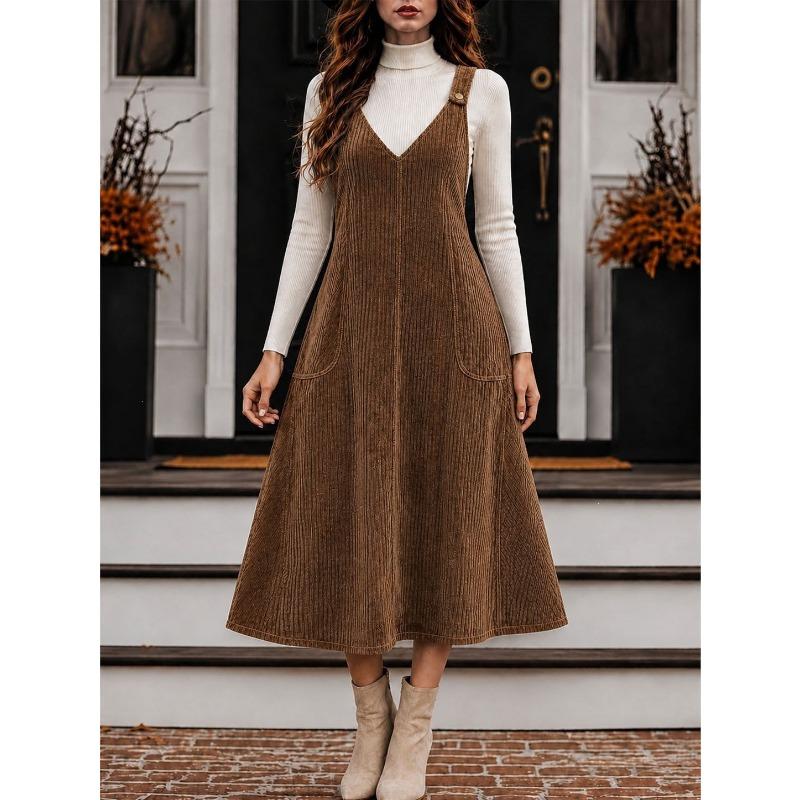 TIFICY Women's Fashion Spring Autumn Solid Color Print Long Sleeve High Neck Loose Waistline Casual Dresses