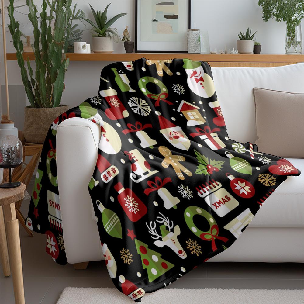 Cozy Christmas Throw Blanket Reversible Festive Flannel Plush Warm Winter Bedspread Holiday Decor Gift Home 60x80