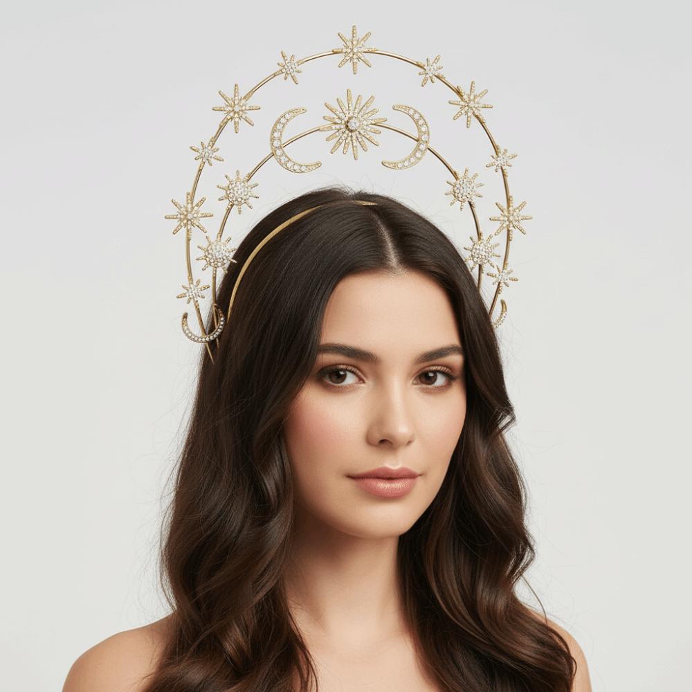 Rhinestones Crystal Goddess Crown Headband Gothic Wedding Bridal Headdress  Prom