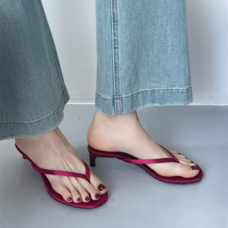 Bailamos Summer Thin High Heel Women Slipper Fashion Narrow Band Slip On Ladies Flip Flop Outdoor Dress Sandal Slides Shoes Muje