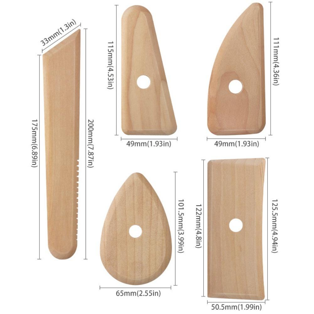 5PCS/set Wood Pottery Clay Tool Plasticine Sculpture Molding Carving Tools For Handmade Crafts For Ceramic & Art Crafting