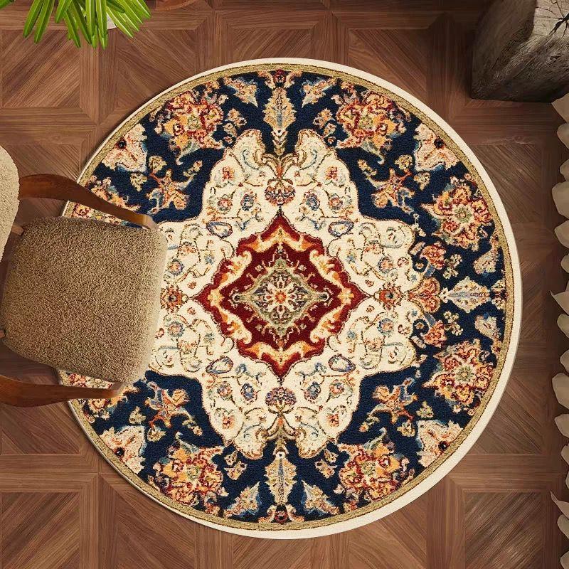 Okrągła wycieraczka w stylu perskim Łatwa w pielęgnacji antypoślizgowa mata dywanik przyłóżkowy do wejść do sypialni Dywan do salonu Dekoracja domu w stylu vintage