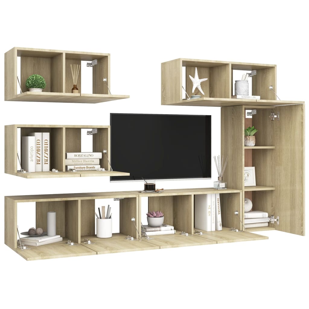 Vidaxl 6-Cz. TV Cabinet Set, Sonoma Oak, Wood-Based Material