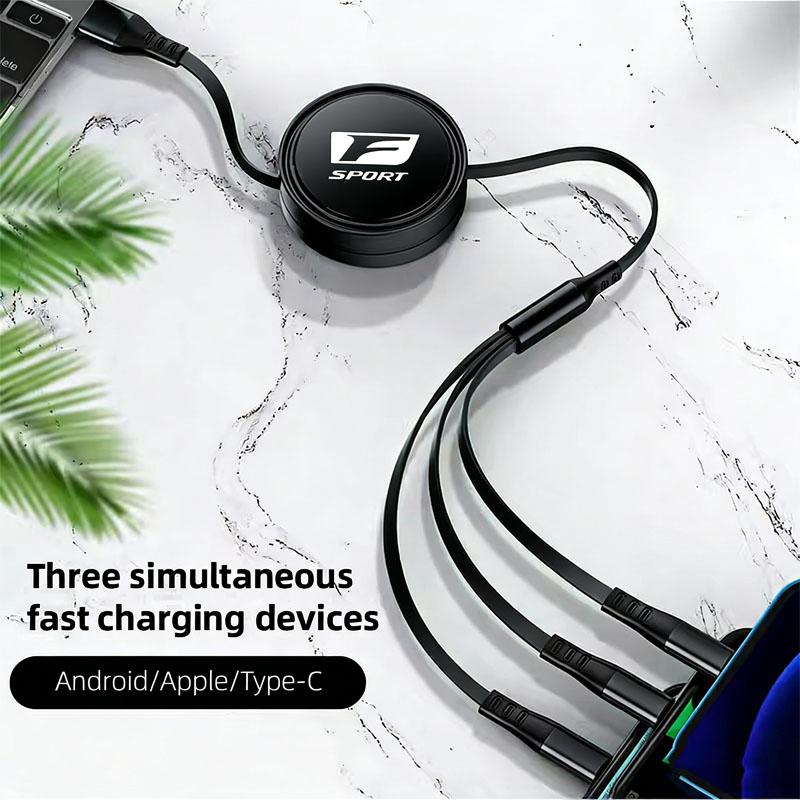 3-In-1 Fast Charging Data Cable Retractable USB Type-c Interface For Lexus Fsport GS GX IS LS LX CT LC RC LBX NX RX 350h 450h ES