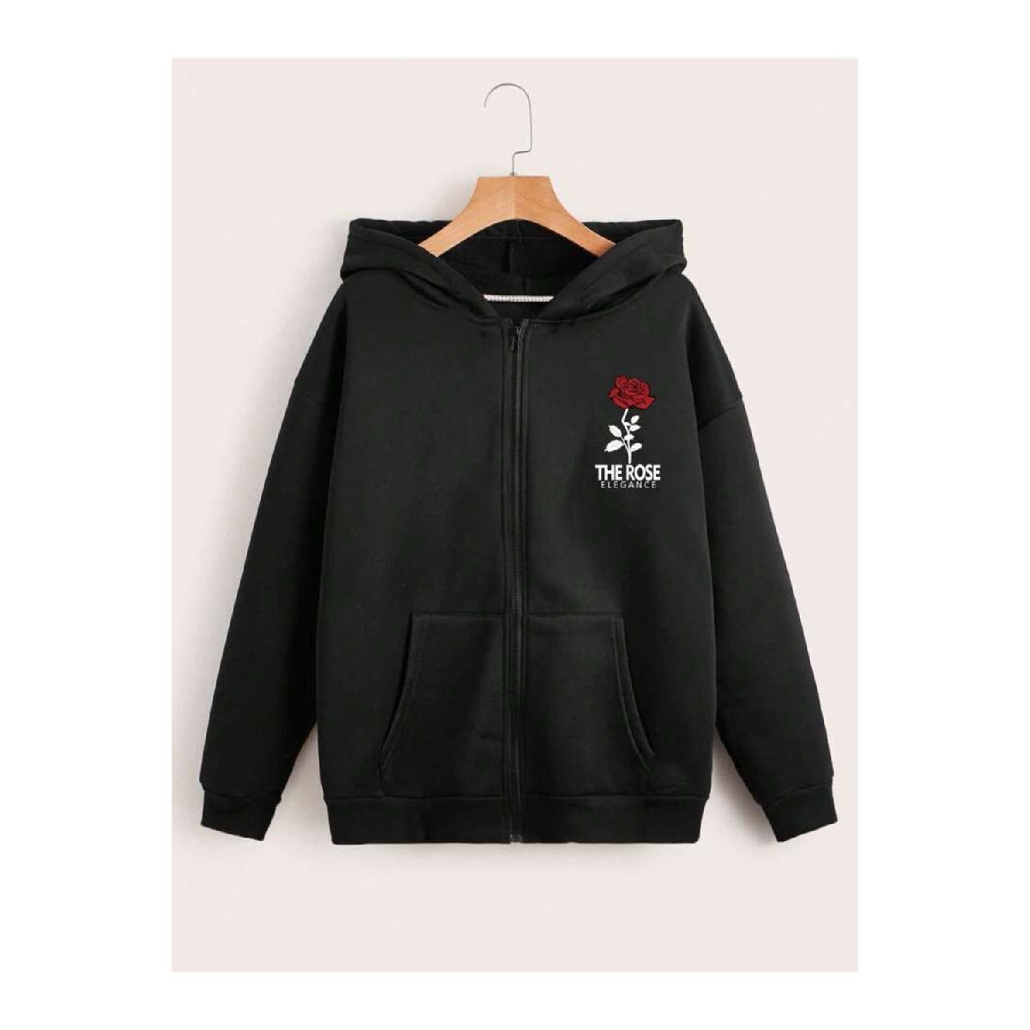 

Унисекс большой кардиган с капюшоном и молнией с принтом розы