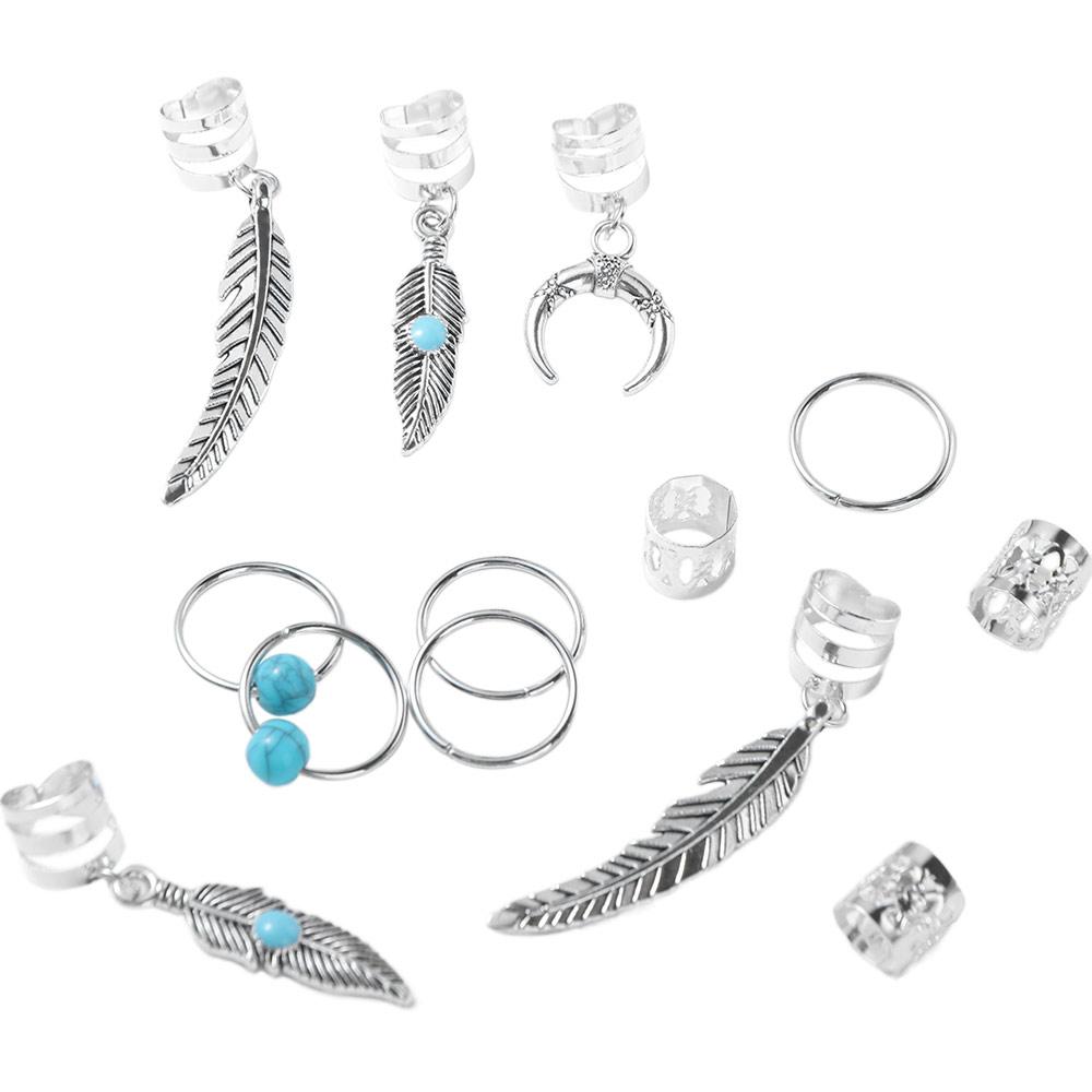 

31 шт. Бирюзовые полые кольца для волос, металлические зажимы-манжеты для дредов, бусины для дредов, грязные косы, трубки для плетения волос серебряный