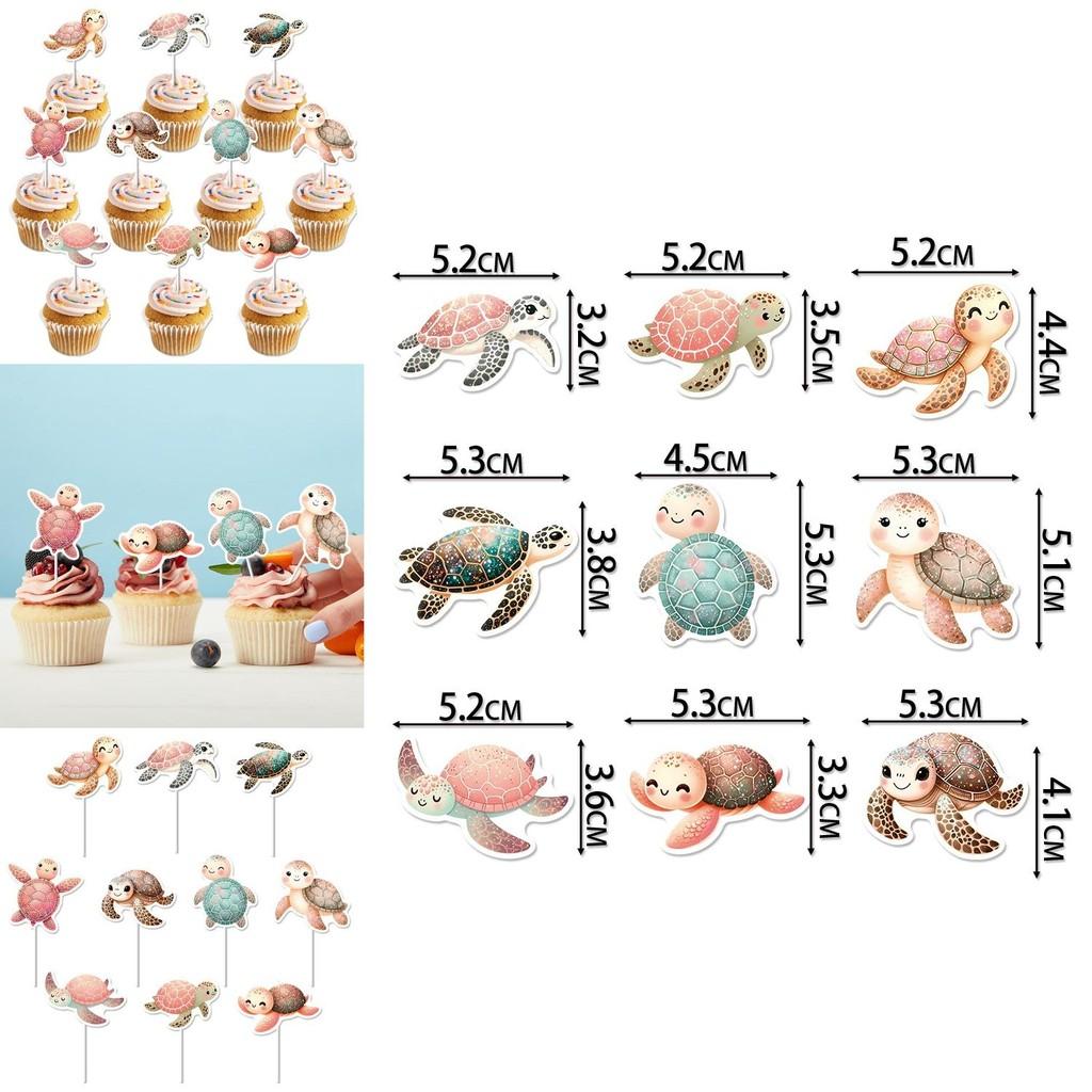 Turtle Birthday Cake Accessories With Diy Paper Placards For Event Decor